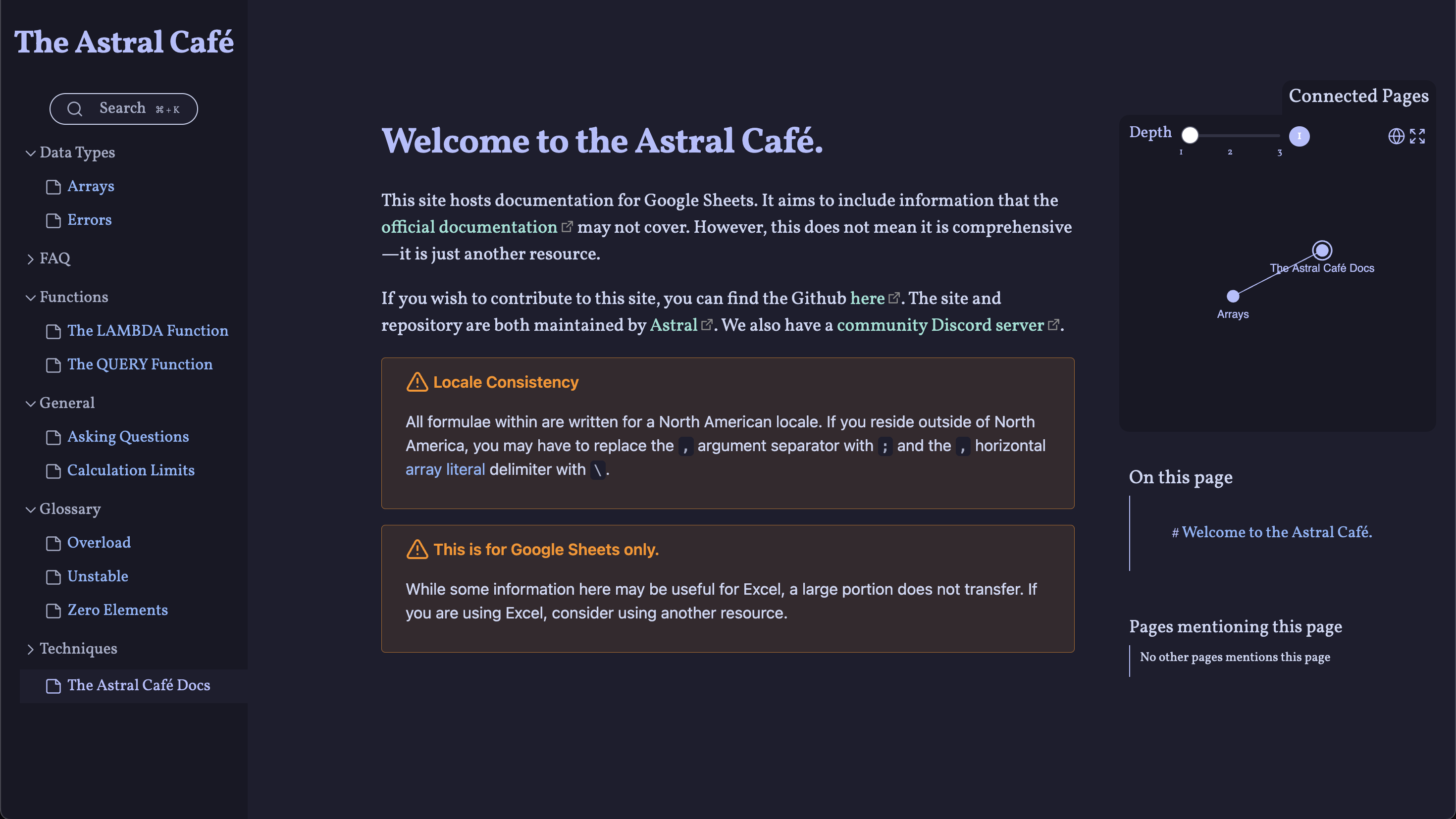 The docs.astral.cafe homepage.