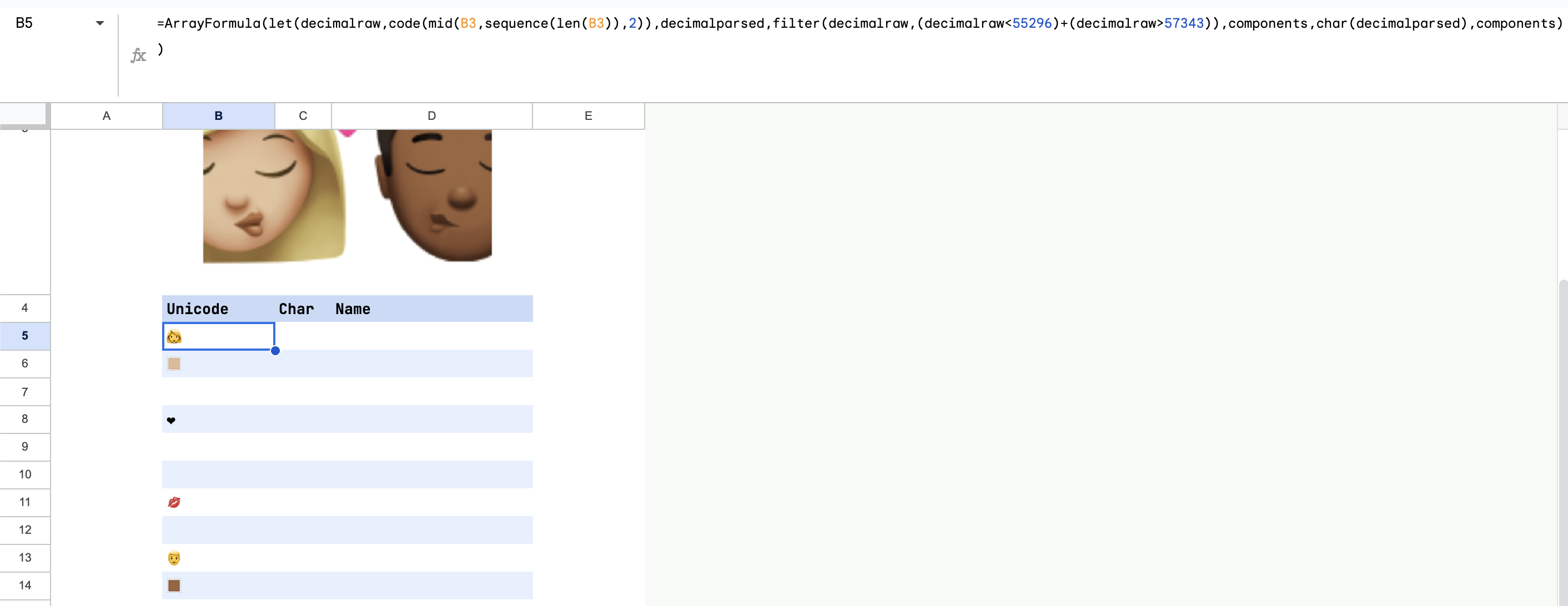 Parsing out all decimal codes between 55296 and 57343.